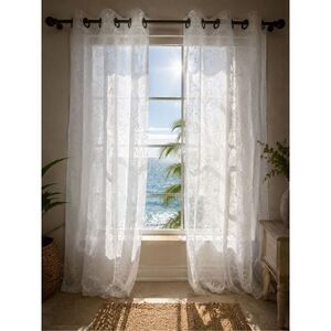 Valea Home Sheer Embroidered White Curtain Panels Set of 4 Coastal Sz 90” X 54”